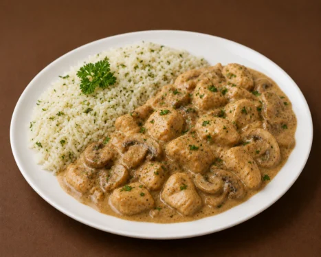 Chicken Stroganoff (Served With Aromatic herbed rice)