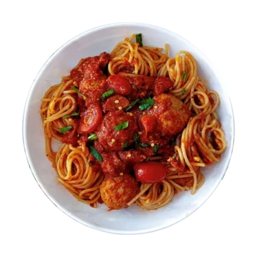 Spaghetti With Meat Balls In Red Sauce - Chicken