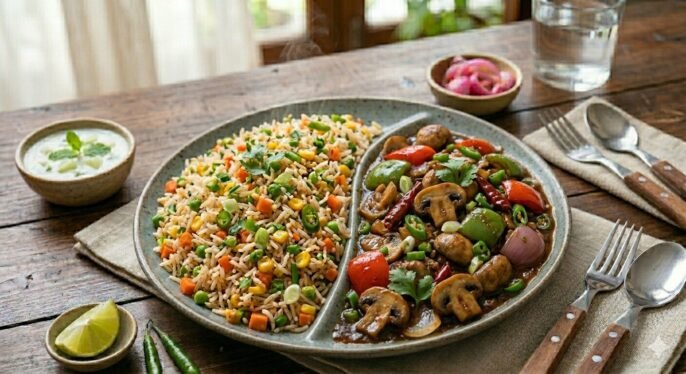 Veg Fried rice+ Chilly mushroom (Mini Combo)