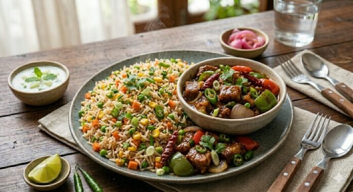 Veg Fried Rice+Chilli Pork (Combo)